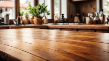 Medical design with a wooden tables and an illusive kitchen background