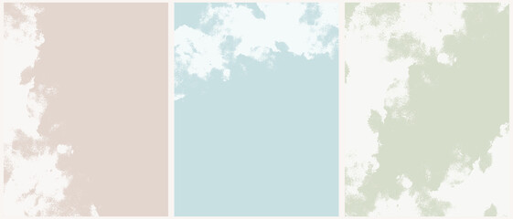 Grunge Texture with Copy Space. Abstract Surreal Vector Background with Messy Grungy Stains on a Pastel Blue, Light Green and Beige Layout. Simple Irregular Rough Print. Textured Modern Design. RGB.