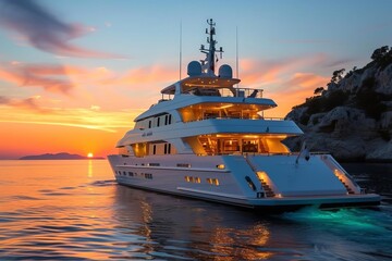Fototapeta premium Luxurious mediterranean yacht voyage with pristine waters and gourmet dining