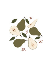 Art print. Pears fruit. Modern design for posters, cards, cover, t-shirt.