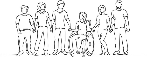 Group of people hold hands. Friends together