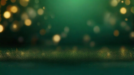 Abstract blur bokeh background. Gold, green, white bokeh on defocused emerald green background Ai Generated