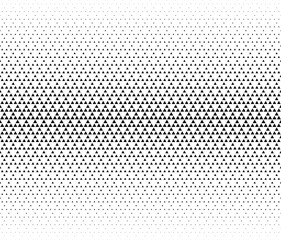 Geometric pattern of black triangles on a white background. Seamless in one direction. Medium fade out - obrazy, fototapety, plakaty