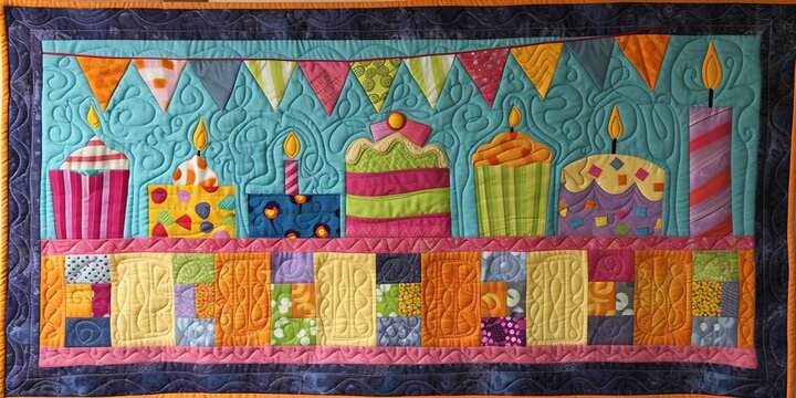 Birthday party themed quilt background. 