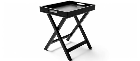 Modern wooden table with steel legs on white background