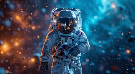 Amidst the vastness of space, a lone astronaut dons their pressure suit, ready to brave the unknown and fulfill their destiny among the stars - obrazy, fototapety, plakaty