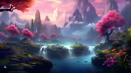 Beautiful landscape background with mountain and forest,,
Beautiful Fantasy World Landscape Background
