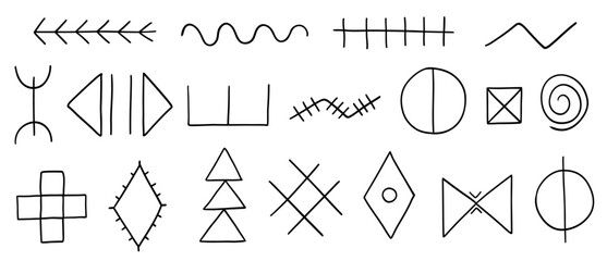 Set with berber morocco symbols in outline style