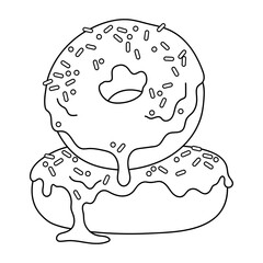 Donuts. Dessert, sweets. Coloring page, icon, black and white vector illustration.