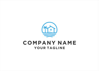 Palm Tree Home Resort Logo Design Vector Illustration
