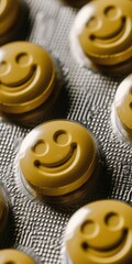 Pill Tab Packaging Background - The pills are Yellow Smiley Face Circle Pills created with Generative AI Technology