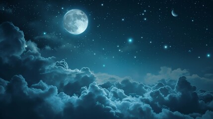 Obraz na płótnie Canvas Night Sky With Clouds and Full Moon Illuminating a Cityscape