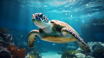 Naklejka na ściany i meble Sea turtle swimming