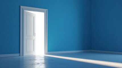 Empty Room With White Door and Blue Wall