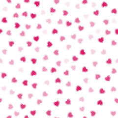 Heart confetti seamless vector pattern. Love watercolor background, for Valentine's day. Red, pink and rose hearts flying, for 14 February