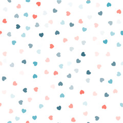 Heart confetti seamless vector pattern. Love watercolor background, for Valentine's day. Red, pink and rose hearts flying, for 14 February
