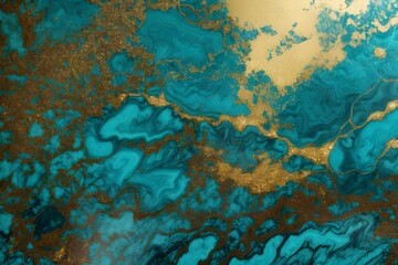 Abstract Background. Turquoise, Green And Gold Marble.