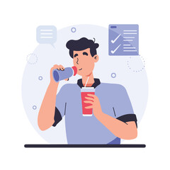 man drinking water and drinking juice vector illustration