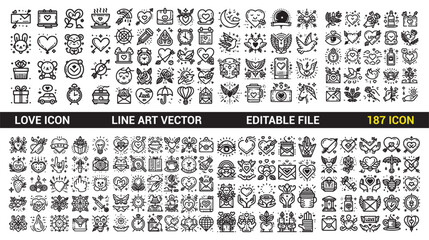 Love line art icons set collection on a white background are vector illustrations.