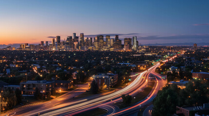 Fototapeta na wymiar A busy metropolitan skyline at dusk.