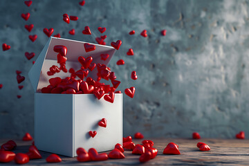 box of red heart falling out of it stock photo in