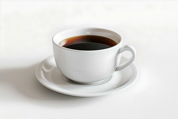 Obraz premium White ceramic cup of coffee on a saucer isolated on a white background. simplicity in style. ideal for cafe menu designs. AI