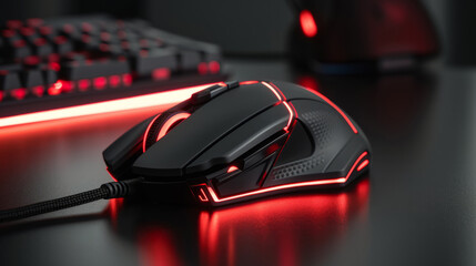 Professional gaming mouse with red LED neon lights