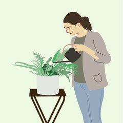 watering flower pots vector illustration