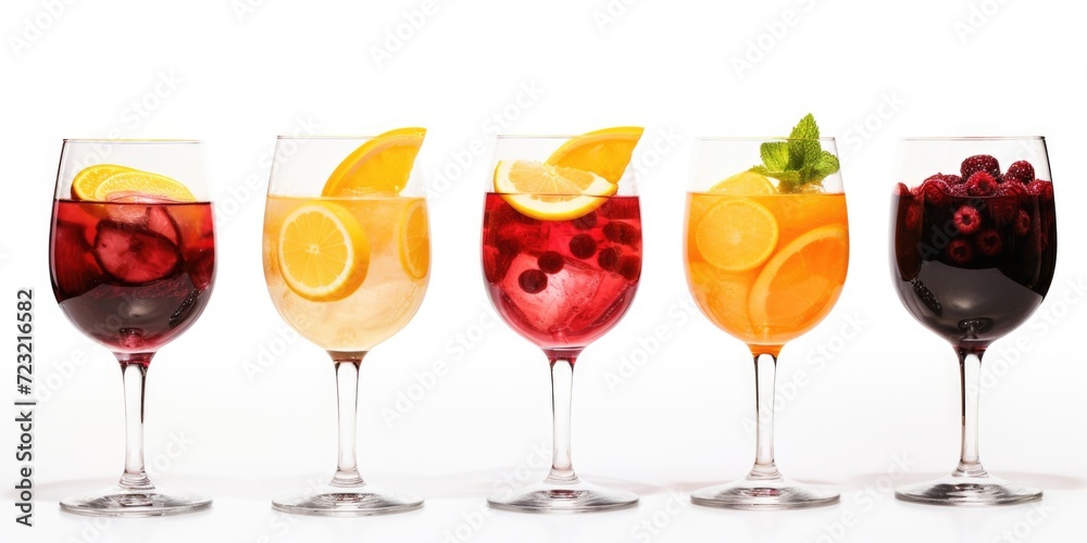 Aufkleber a collection of glasses filled with various types of drinks. ideal for showcasing a wide range of be
