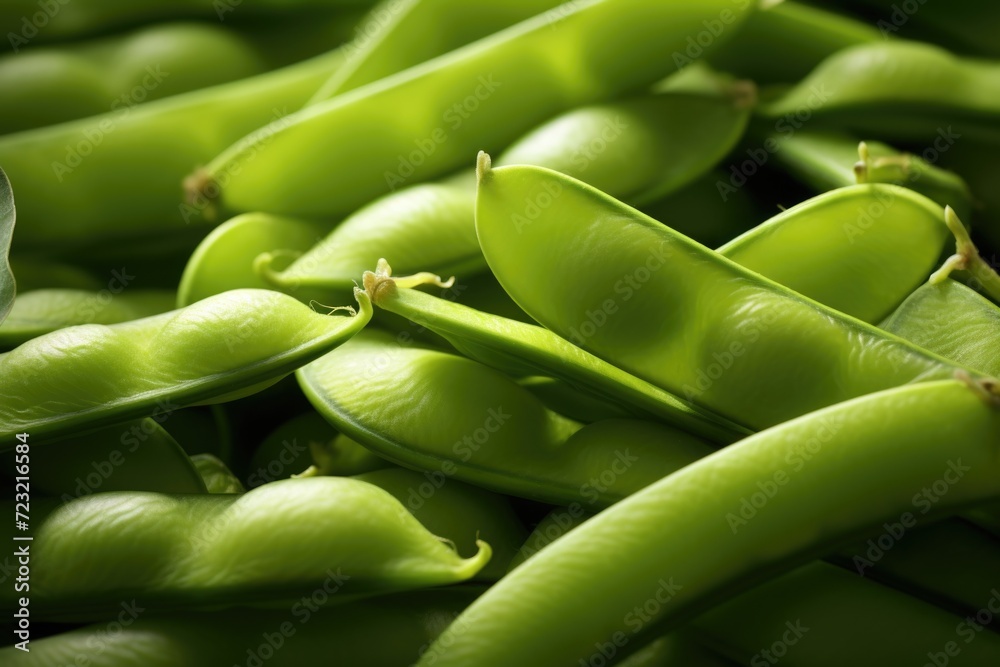 Poster A detailed view of a cluster of vibrant green peas. Perfect for adding freshness and color to any culinary or health-related project