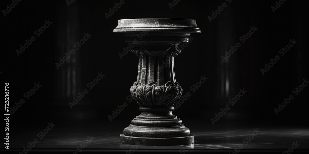 Poster A black and white photo showcasing a pedestal. This image can be used in various settings and projects