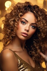 Fototapeta premium A woman with curly hair posing for a picture. Can be used for lifestyle, beauty, or fashion-related projects