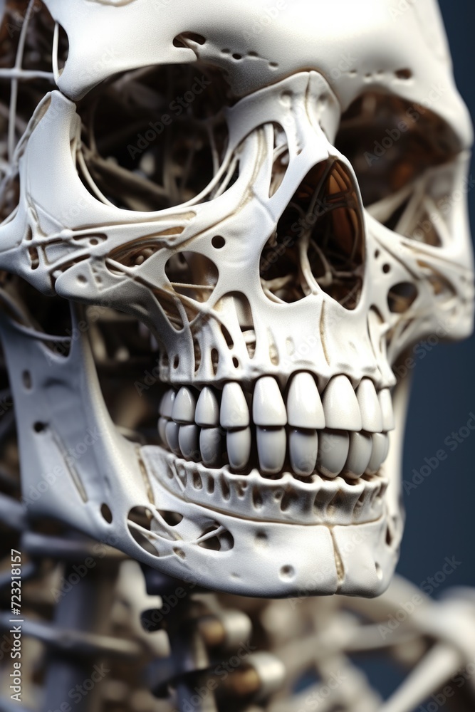 Aufkleber A close-up view of a skeleton with another skeleton in the background. This image can be used to depict themes of death, Halloween, horror, or medical illustrations