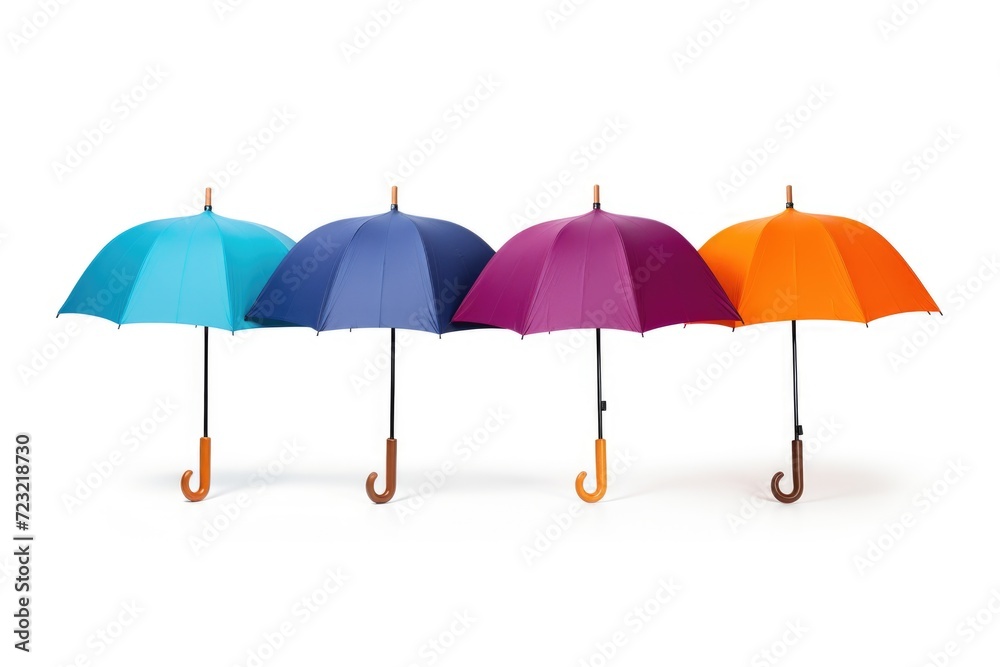 Poster A row of four umbrellas with wooden handles. Versatile and practical for various outdoor activities