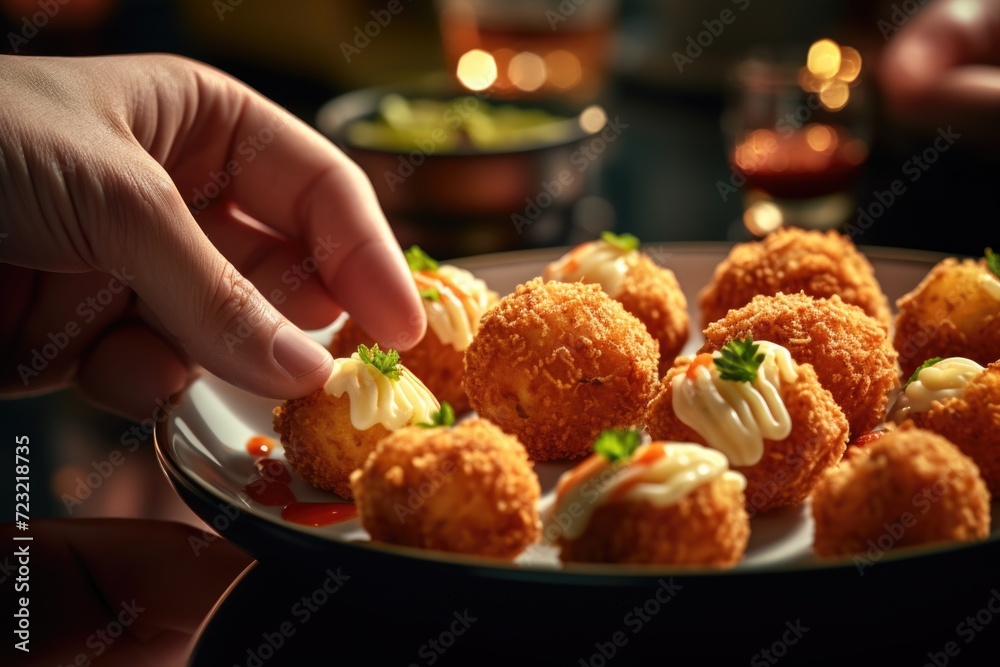 Poster A plate of food is displayed on a table. This versatile image can be used to showcase various cuisines or for food-related themes