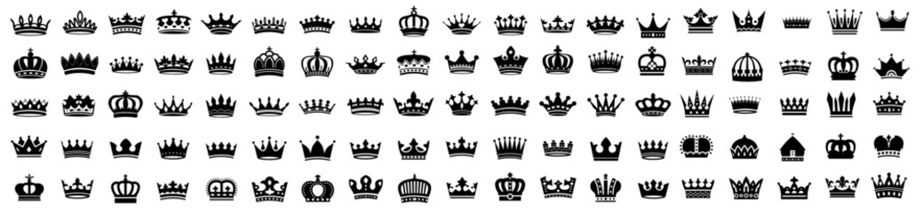 Quolity crowns. Crown icon set. Collection of crown silhouette. - obrazy, fototapety, plakaty