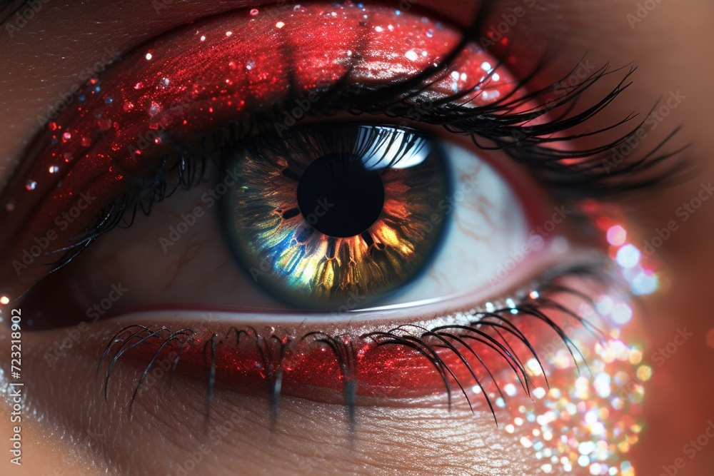 Poster Close up of a person's eye with glitter. Perfect for adding a touch of sparkle and glamour to your projects