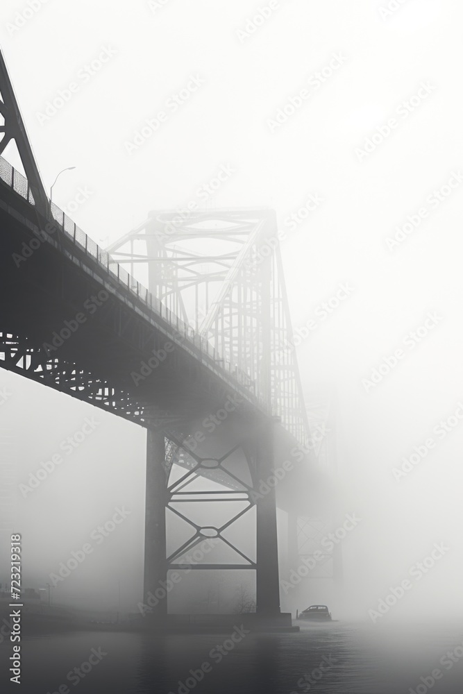 Aufkleber a bridge covered in fog on a misty day. suitable for atmospheric and mysterious themes