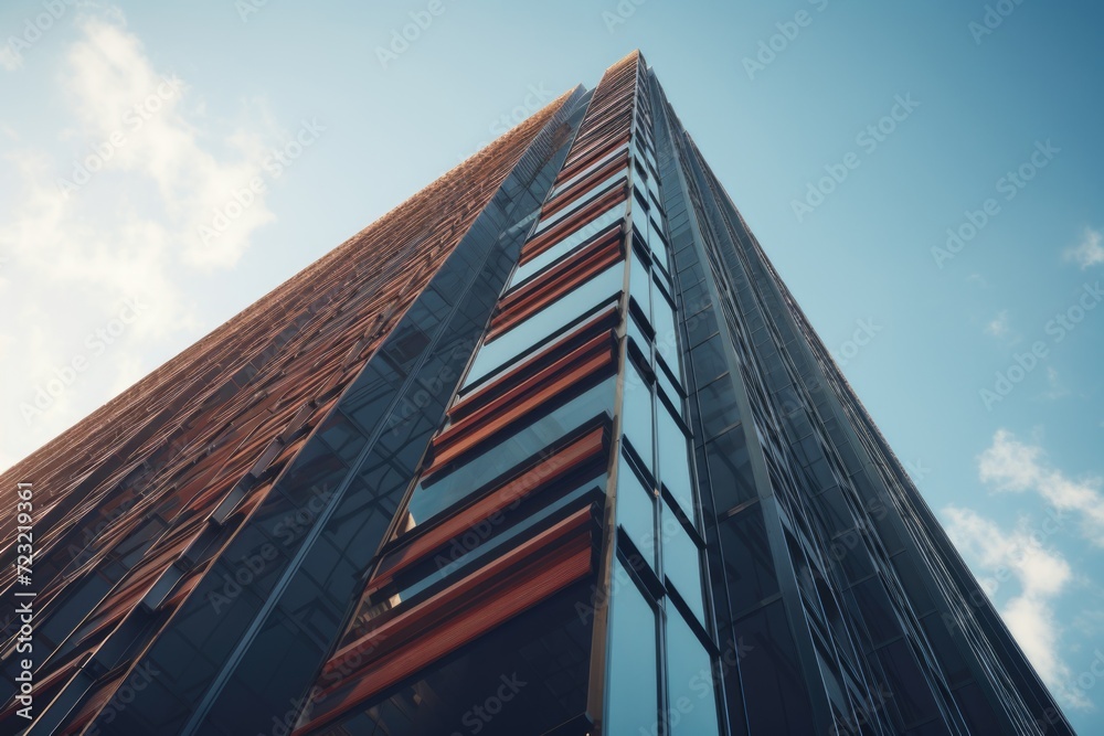 Aufkleber a picture of a tall building with numerous windows against a beautiful sky background. ideal for arc