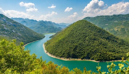 canyon of rijeka crnojevica river near the skadar lake coast one of the most famous views of montenegro river makes a turn between the mountains and flows backward