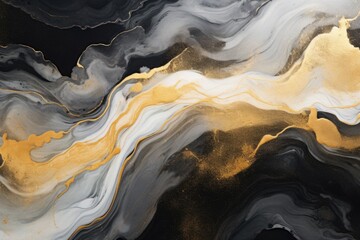 A close up view of a black and gold painting. Can be used as an abstract background or for artistic inspiration - obrazy, fototapety, plakaty