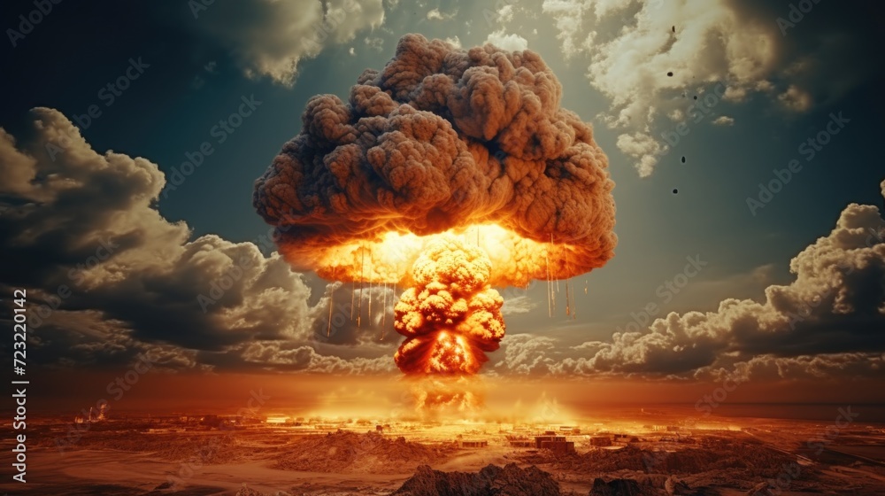 Aufkleber A powerful explosion of smoke and steam rises into the sky. This image can be used to depict an intense event or as a background for dramatic scenes