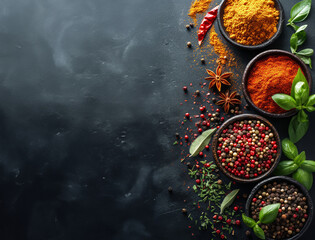 Symphony of Spices on a Dark Slate Background: A Culinary Composition