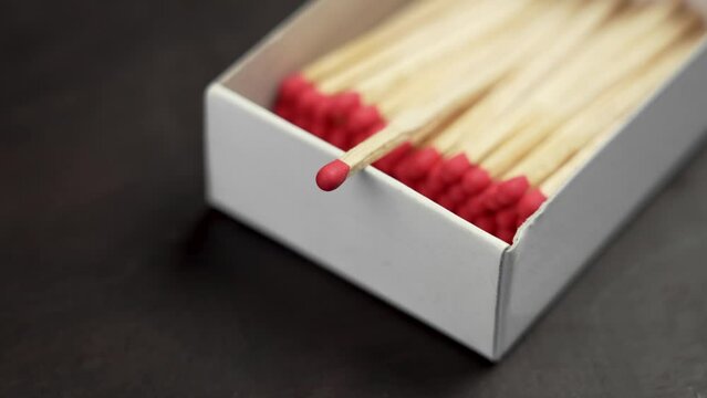 A box of matches with one pushed forward. Leadership in a work team and successful career concept. Conceptual metaphor