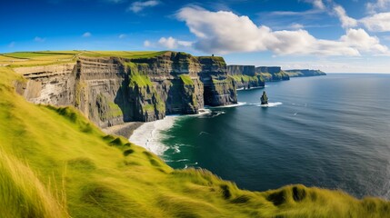 Obraz premium Coastal landscape featuring majestic cliffs.