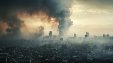 Obraz premium Clouds of unhealthy air hovering above the city.