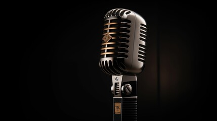 Fototapeta premium Design of the microphone on a dark background.
