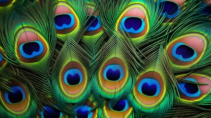 Details of a peacock's colorful feathers.
