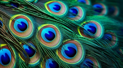 Details of a peacock's colorful feathers.
