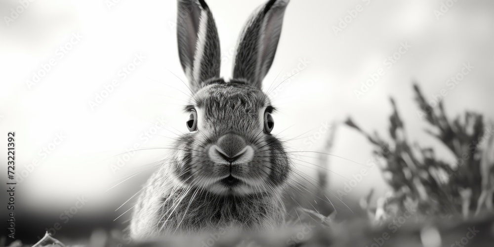 Poster a black and white photo of a rabbit. suitable for various uses